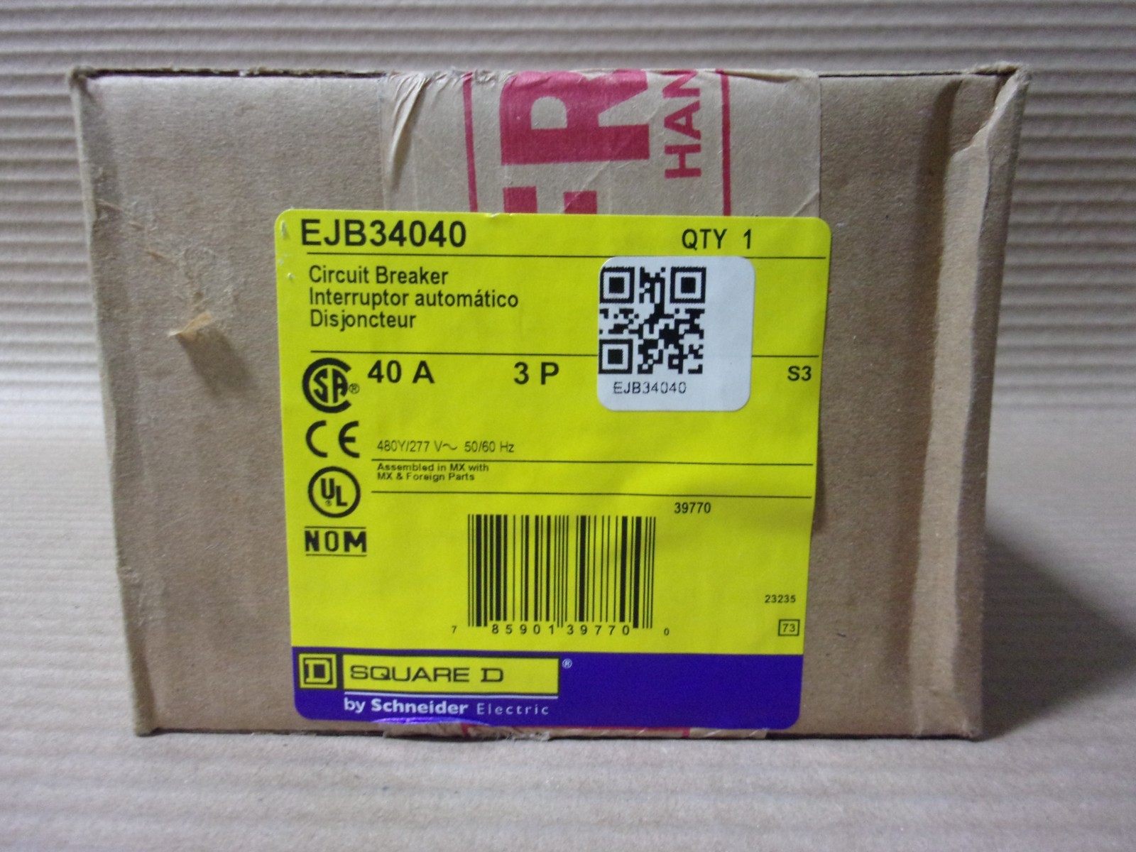 NEW Square D EJB EJB34040 3 Pole 40 Amp 480V Circuit Breaker Bolt-On NOB