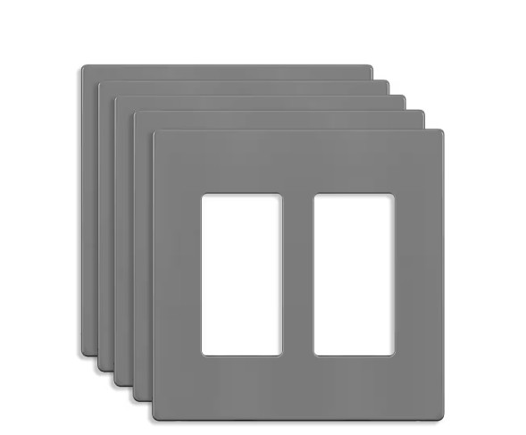 Gray 2-Gang, Decorator/Rocker, Plastic Polycarbonate, Screwless Wall Plate 5-PK