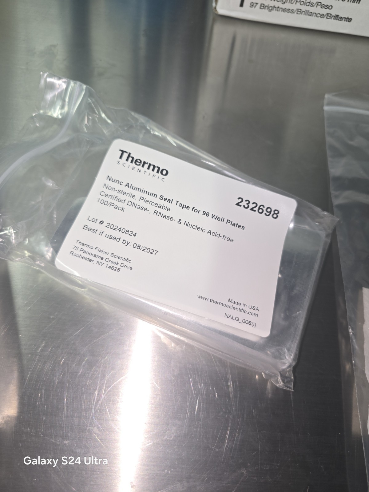 Thermo Scientific Nunc 232698 Aluminum Seal Tape 96-Well Plates 100/Pack