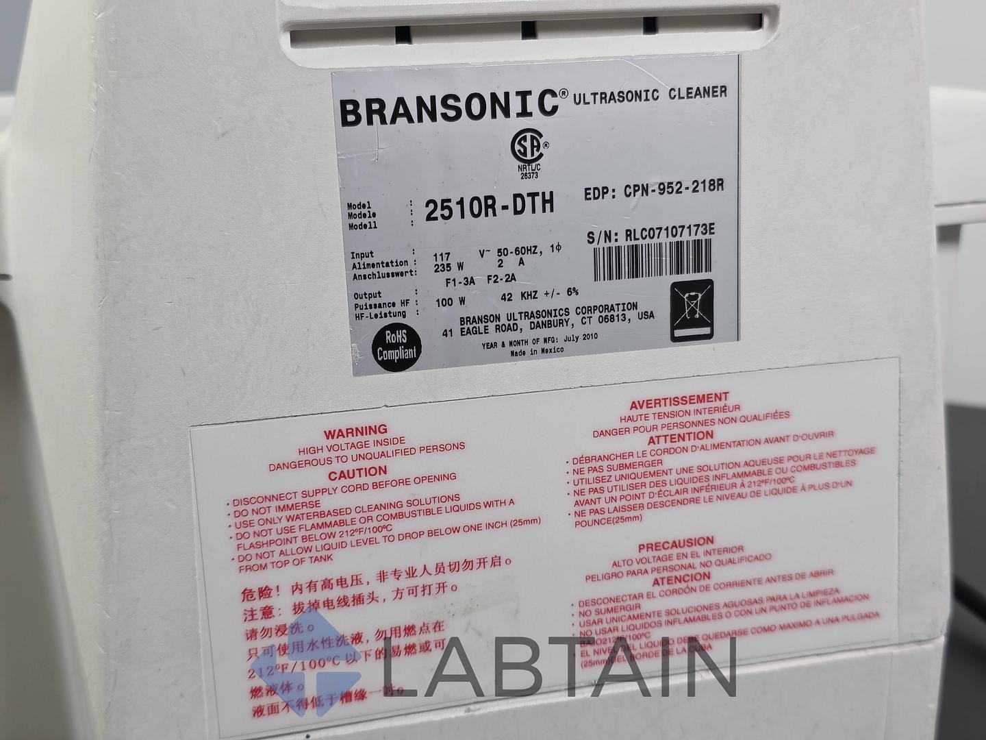 Branson 2510R-DTH Digital Heated Ultrasonic Cleaner (0.75 Gal) Used