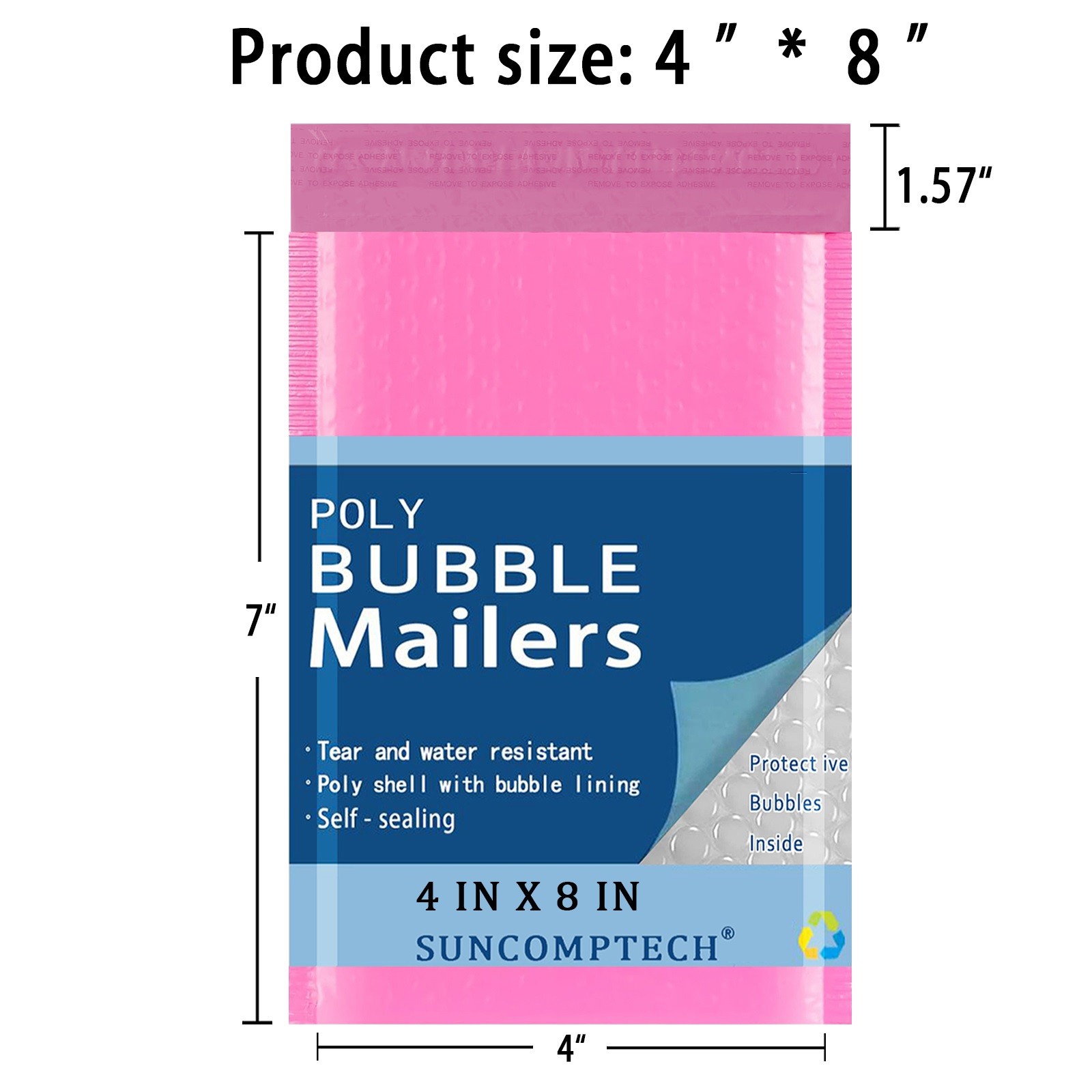 #000 500 PCS 4×8 (4×7) Poly Bubble Mailers Shipping Bag Padded Envelopes Pink