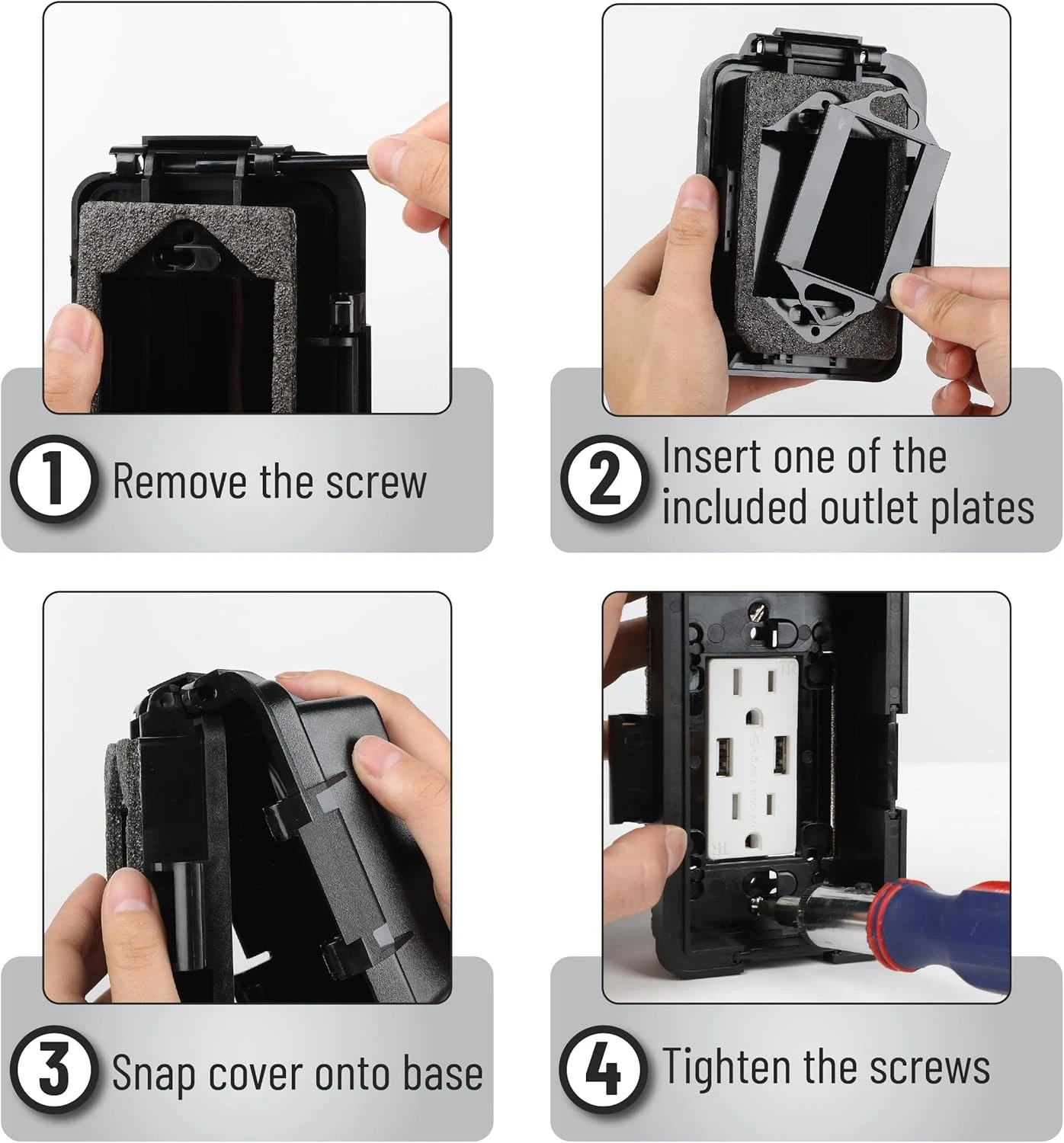 Bates Weatherproof Outdoor Outlet Cover 1-Gang Electrical Receptacle Black