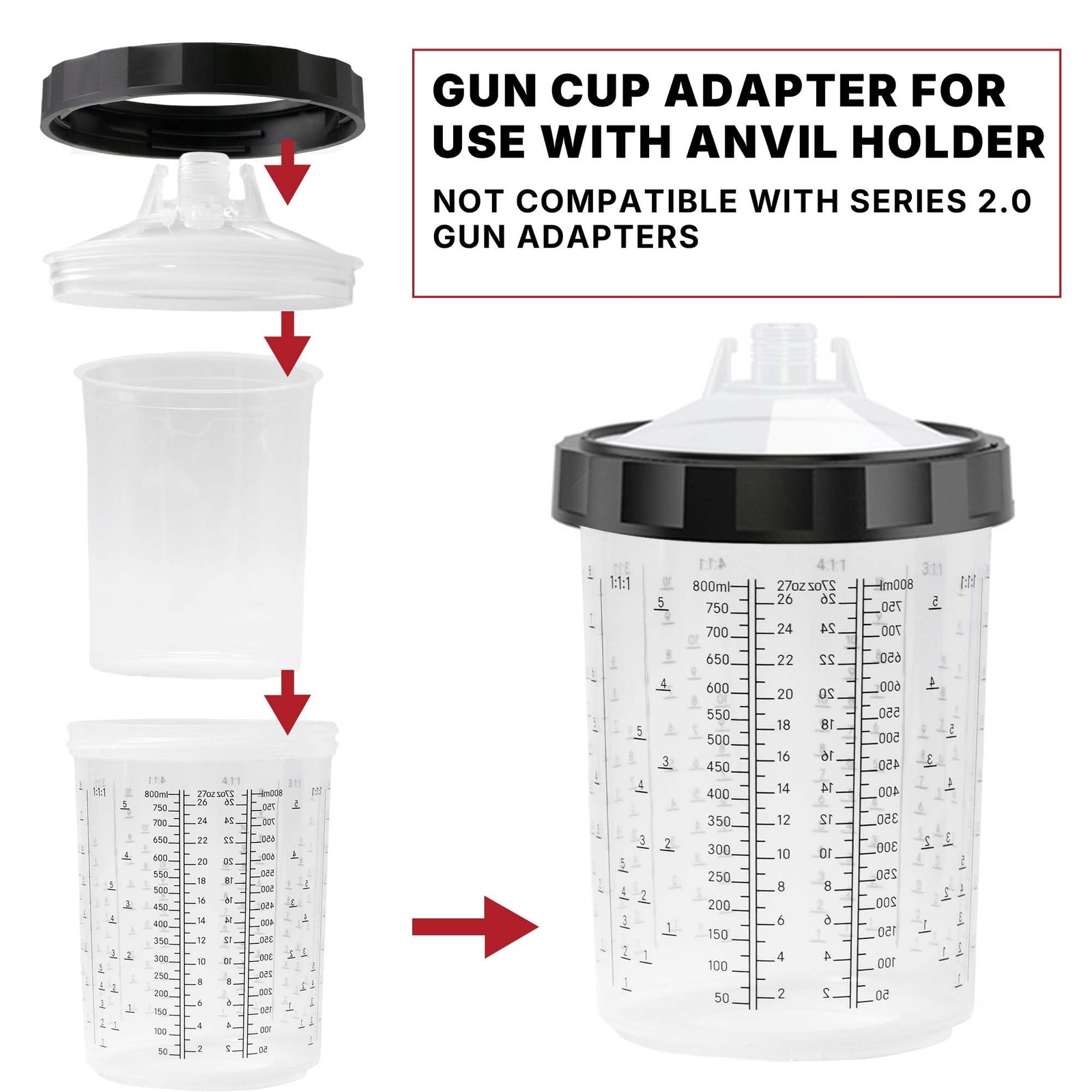 LAUCO 4 Pack Paint Spray Gun Hard Cup Set, 800ML (27 Oz) Reusable Mixing Cups