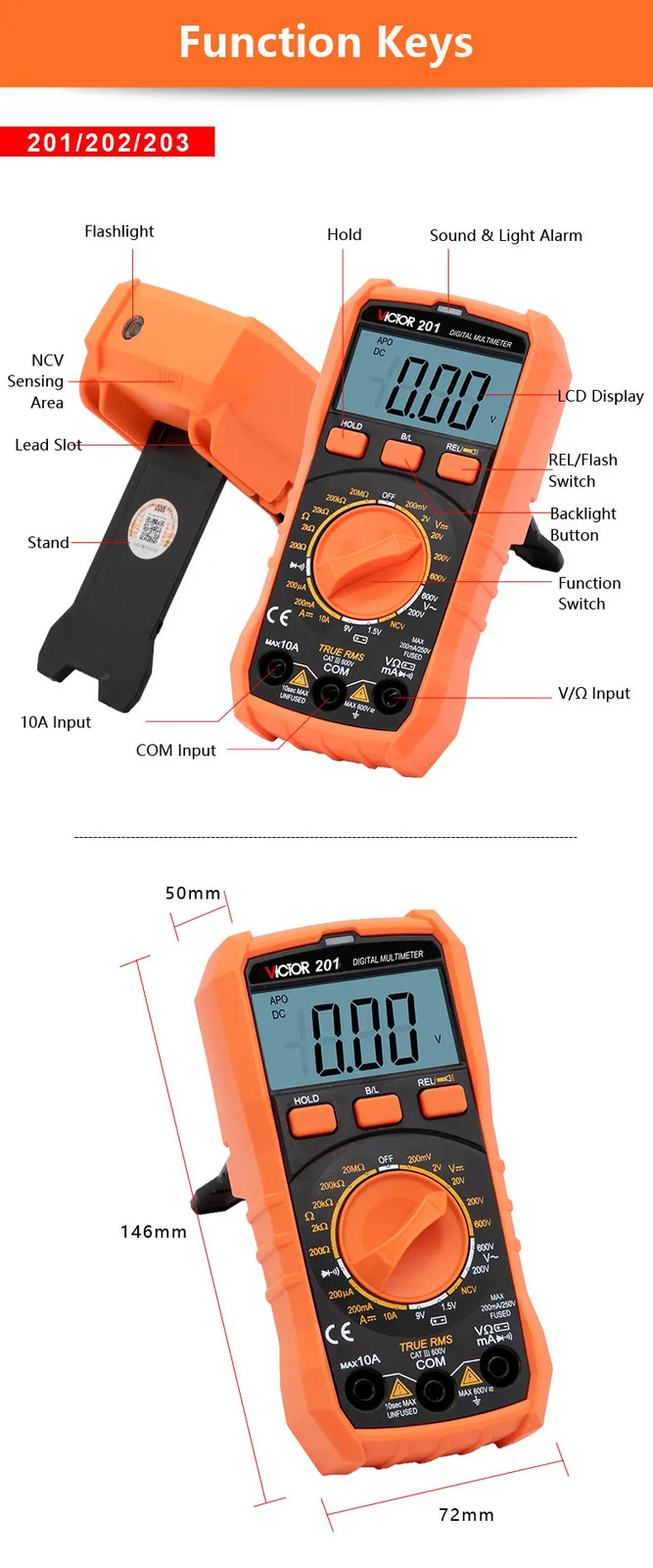 Digital Multimeter Portable Compact Manual Ranging Voltage Current Resistance