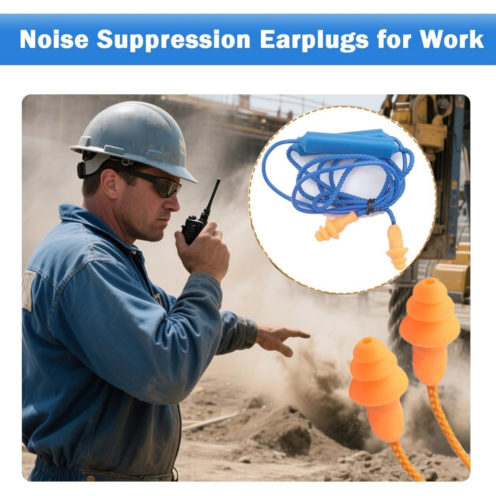 2-Set Blue Bluetooth Ear Plugs, Noise-Isolating for Work & Hearing Protection