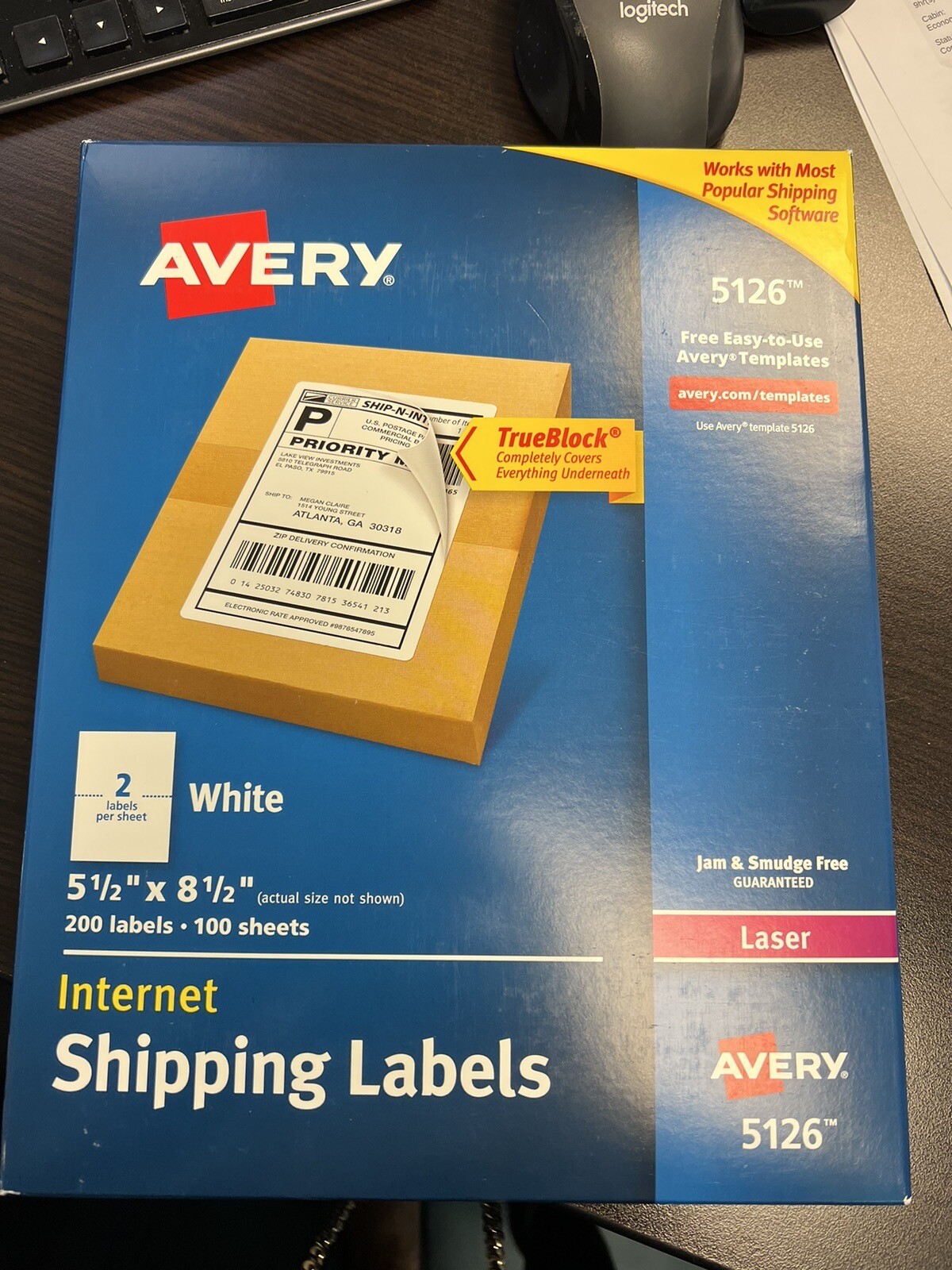 Avery 5126 Internet Shipping Labels – 5-1/2″ x 8-1/2″, 200 Labels