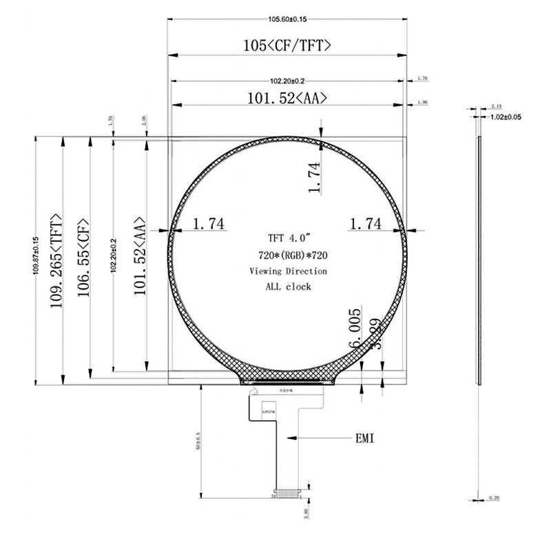 4inch 31Pin 720*720 HDMI Compatible MIPI Round Circle IPS TFT LCD Screen Display