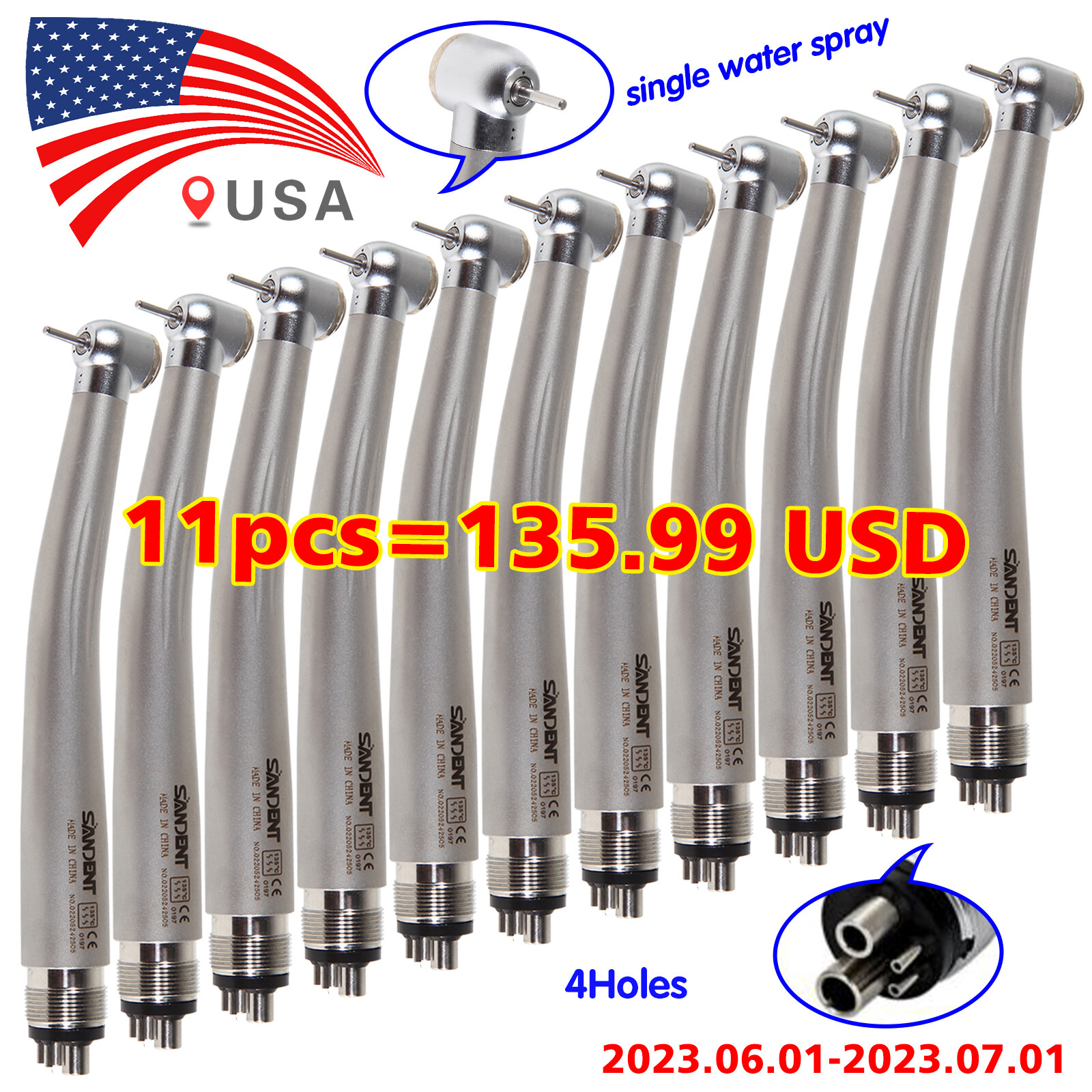 SANDENT NSK Style Dental High Speed Handpiece Push Button Turbine 2Hole 4Hole su