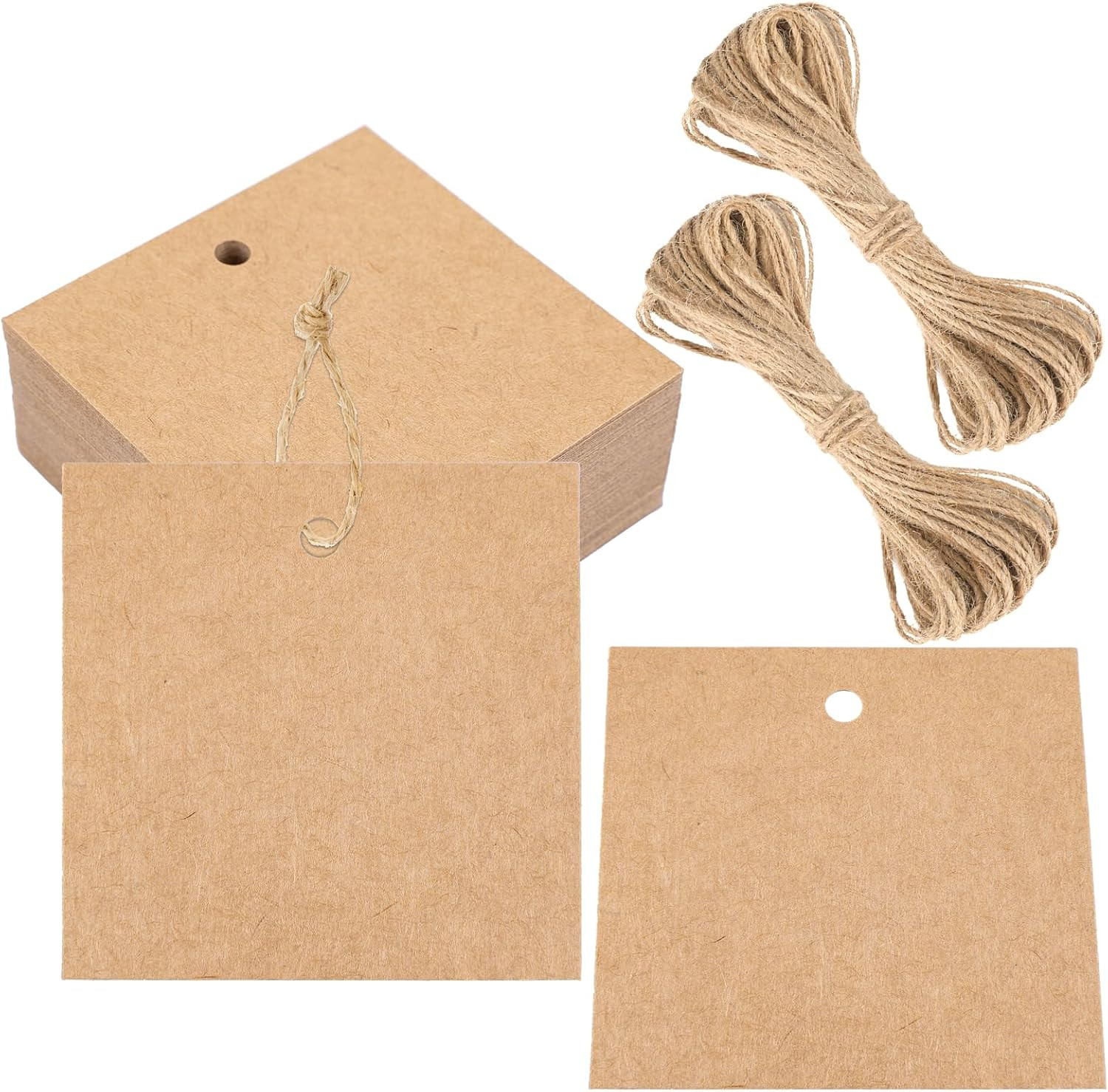 White Paper Gift Tags with String, 100PCS Square Hang Tags, 2.2 in Blank Present