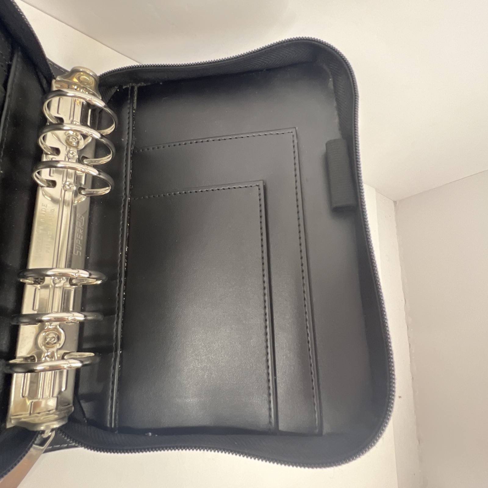 Franklin Covey Leather 6 Ringed Binder W/ Inserts Textured Pocket Compact Black