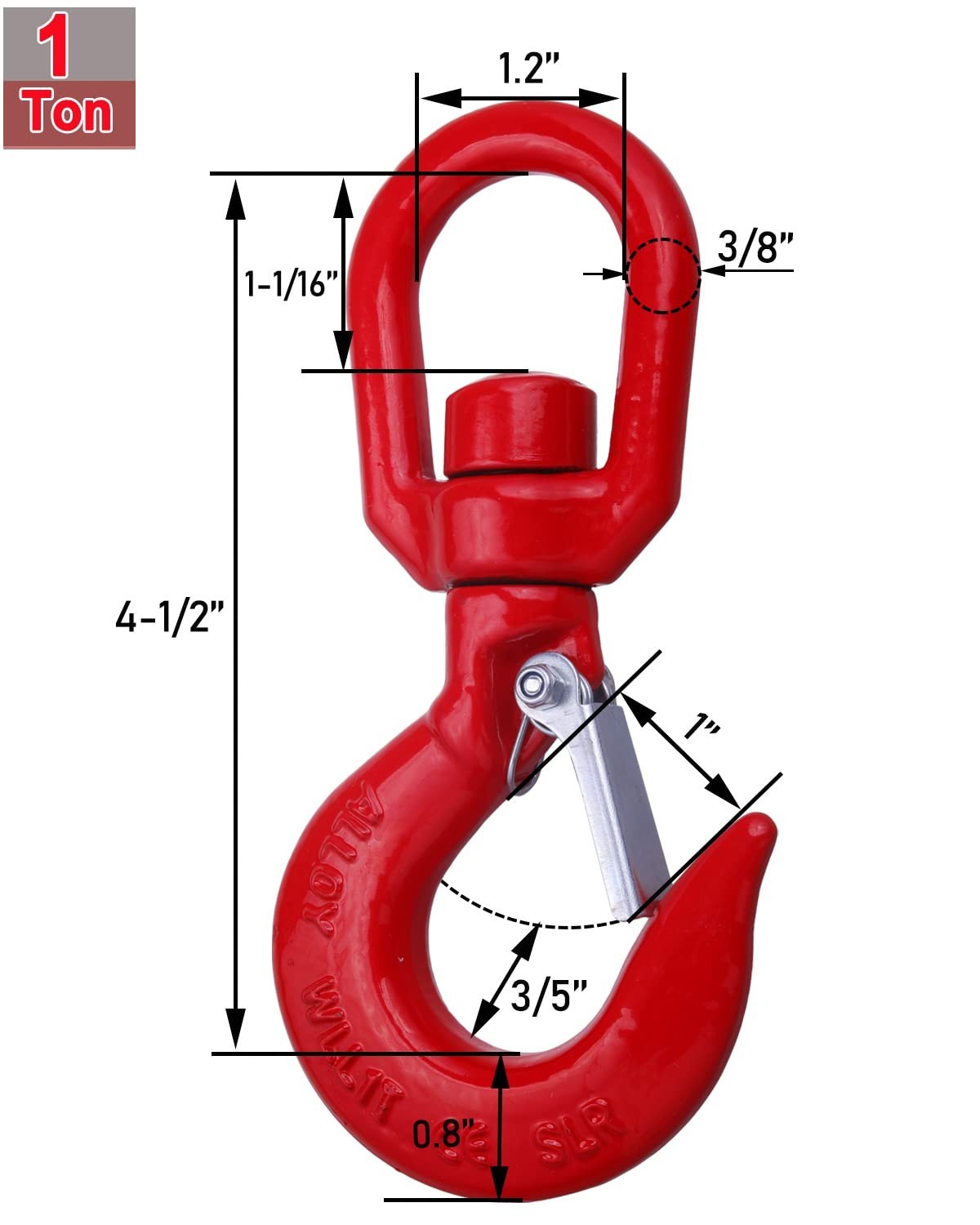 1 Ton Swivel Lifting Hook Heavy Duty, Round Rotating Hook with Safety Latch, Hig