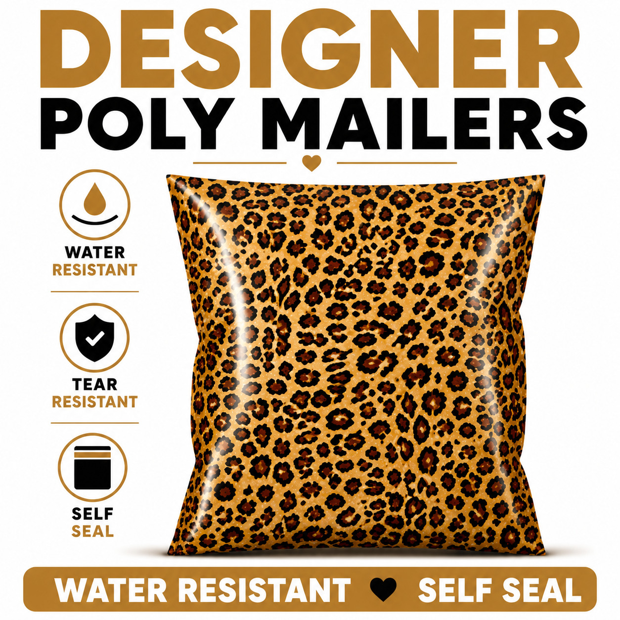 Leopard Poly Mailers 6×9 Self Seal Designer Boutique Shipping Bags