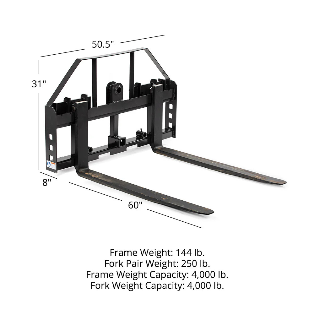 Titan Attachments 48-in Skid Steer Pallet Fork Frame Attachment, 60″ Fork Blades