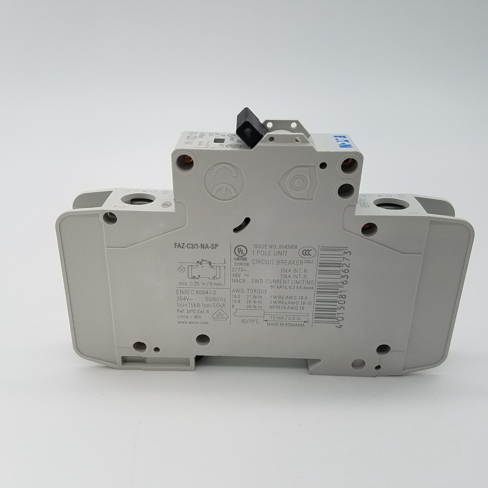 Eaton 1 POLE 3A Mounted Circuit Breaker FAZ-C3/1-NA-SP Moeller