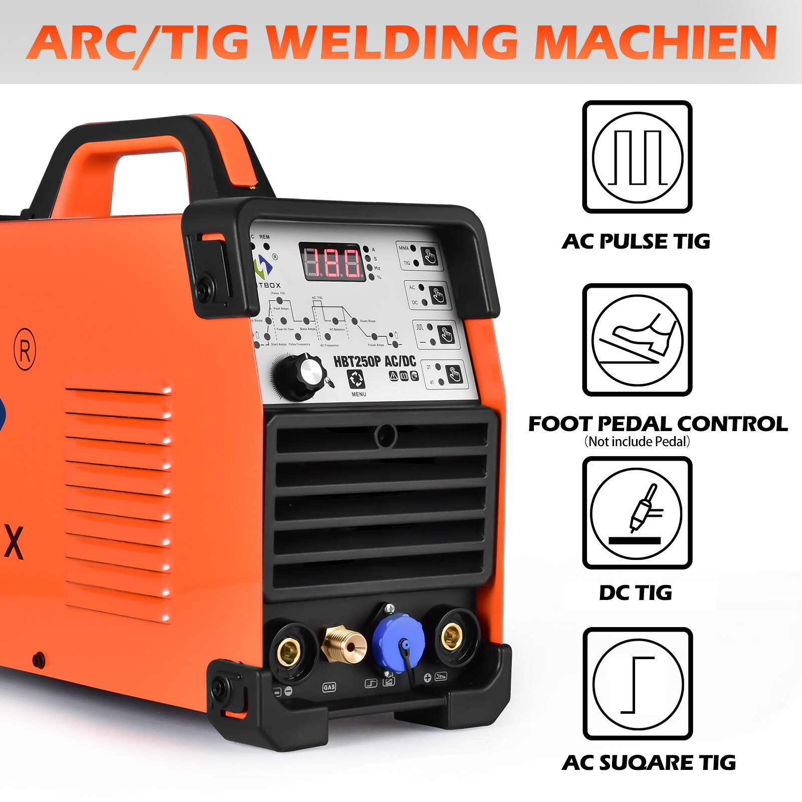 HITBOX Aluminum AC/DC TIG Welder 220V 200A Digital MMA TIG Welding Machine Pulse