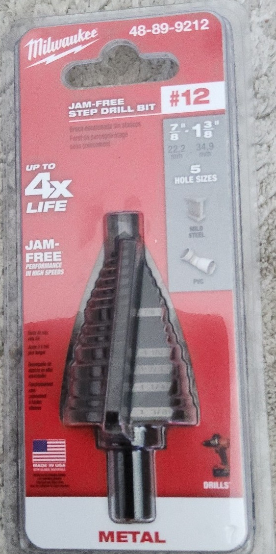 Milwaukee 48-89-9212 Jam-Free Step Drill Bit for Metal, 7/8 in to 1 3/8 in