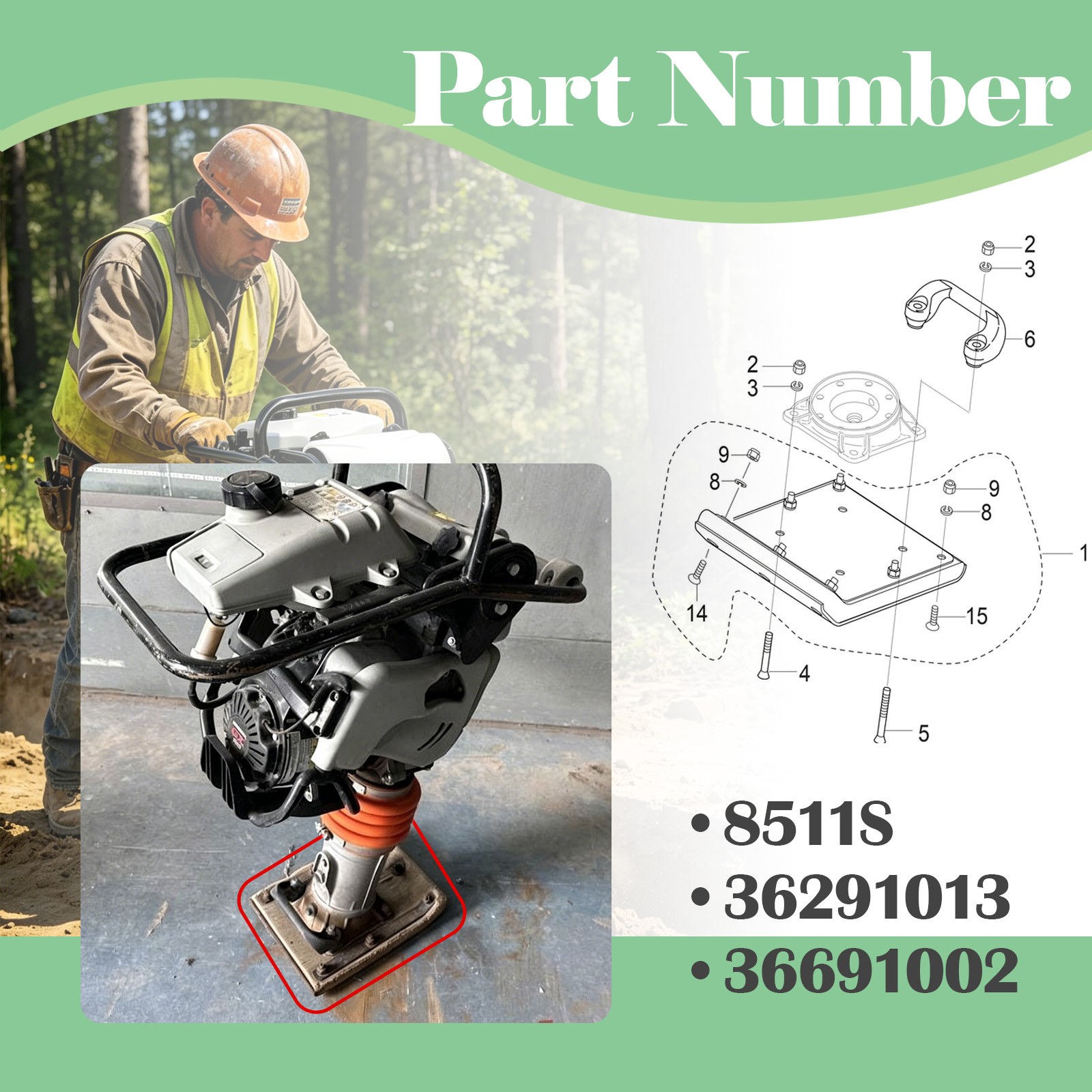 11″ Wood Shoe Kit Compatible with Multiquip Mikasa # 8511S 366910020 362910130