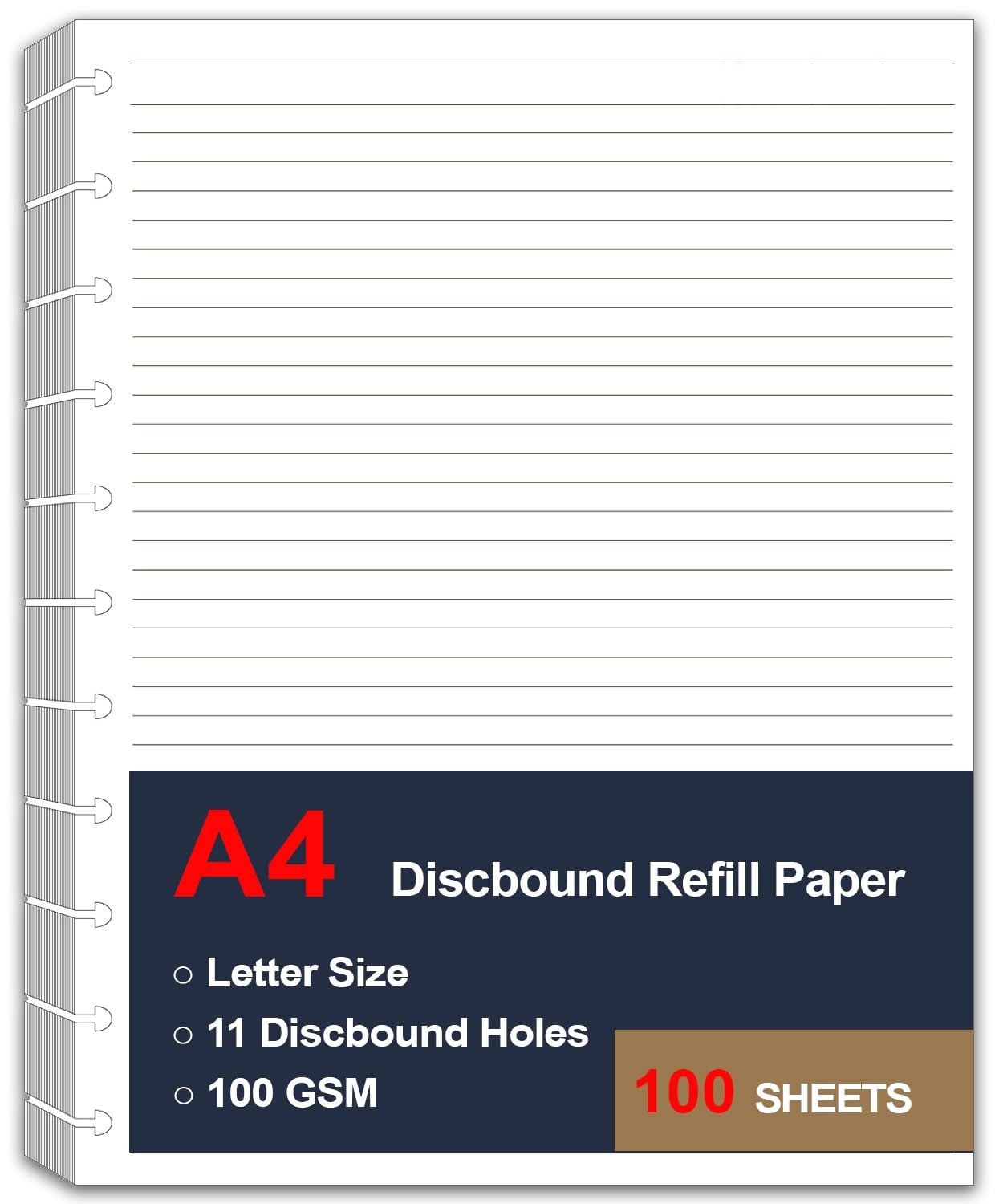 A4 TUL Discbound Lined Refill Paper, 11Hole Letter Size 100Sheets, White