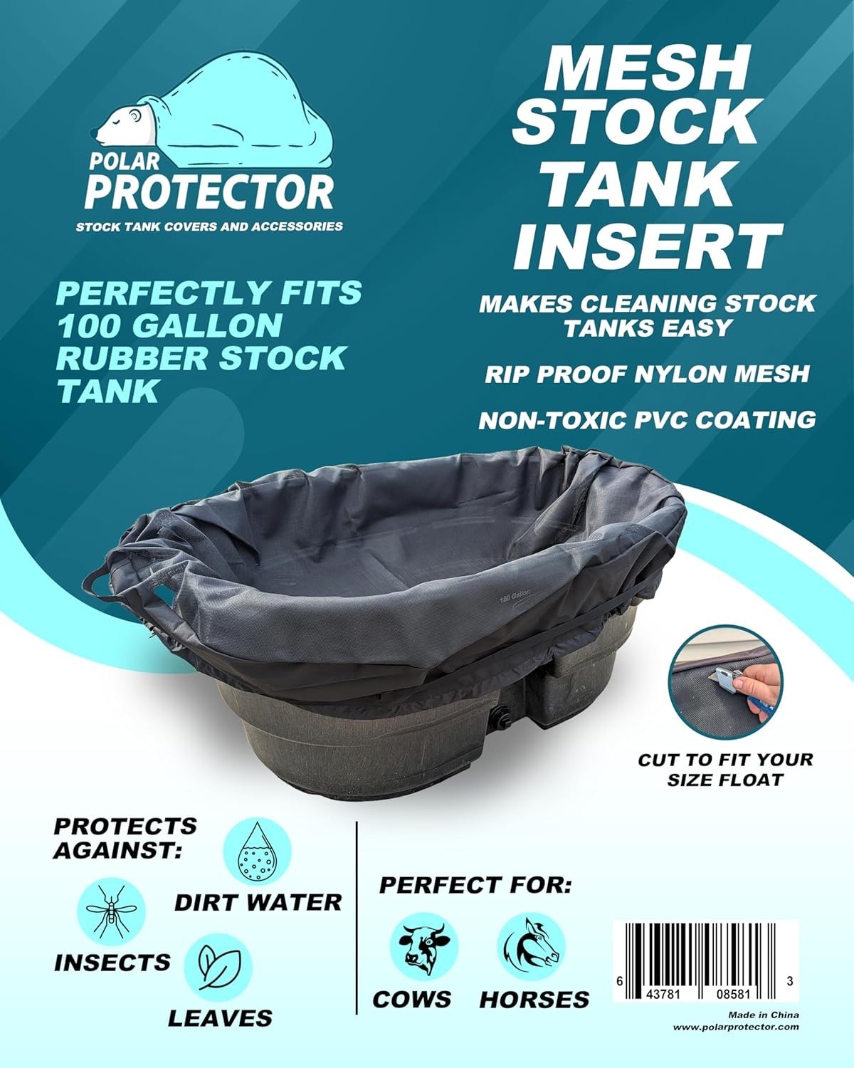 100 Gallon Mesh Insert Oval Stock Tank Cover Waterproof Rip Proof Tough