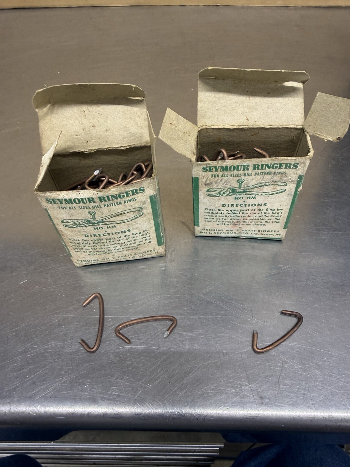 2 Boxes Seymour No. H3 Hill Pattern Hog Rings About 100 Per Box New Old Stock