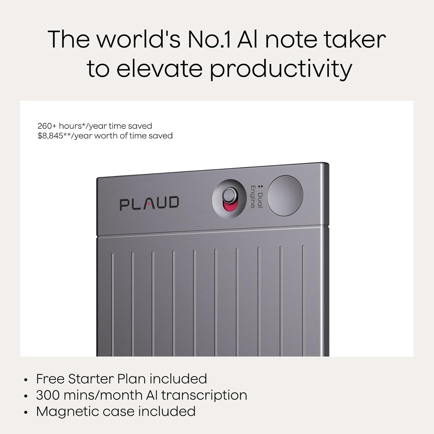 Plaud Note AI Voice Recorder – 64GB, 112 Languages, Transcribe & Summarize