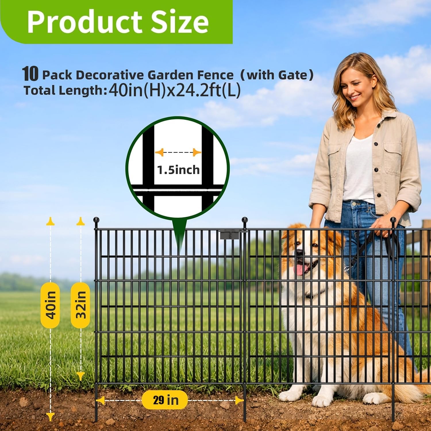 No Dig Garden Fence Panels 10 Panels 32 in(H) x 29 in(L) Fencing for Garden
