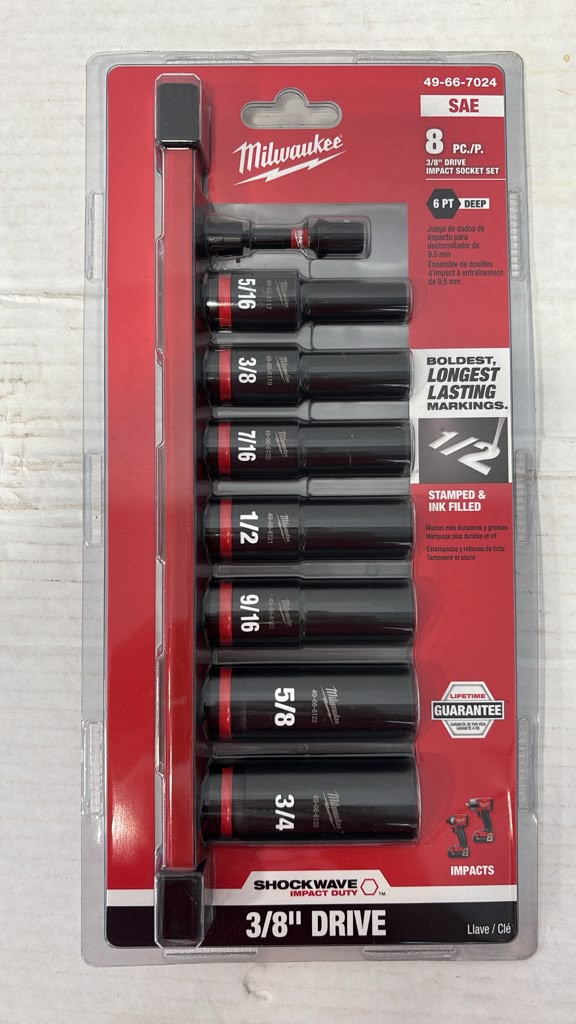 Milwaukee 49-66-7024 8PC SHOCKWAVE Impact Duty 3/8″ Drive SAE 6-Point Socket Set