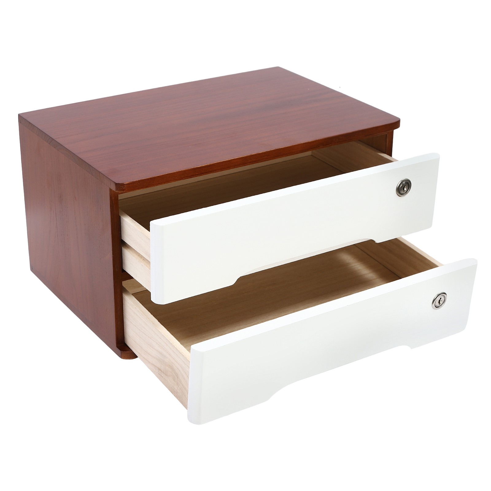 Premium Tung Wood Desktop Organizer 2 Tier Lockable Drawers Storage Solution