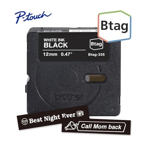 Brother Btag White Print On Black Label Tape 12Mm X 13.1Ft For P-touch Makers