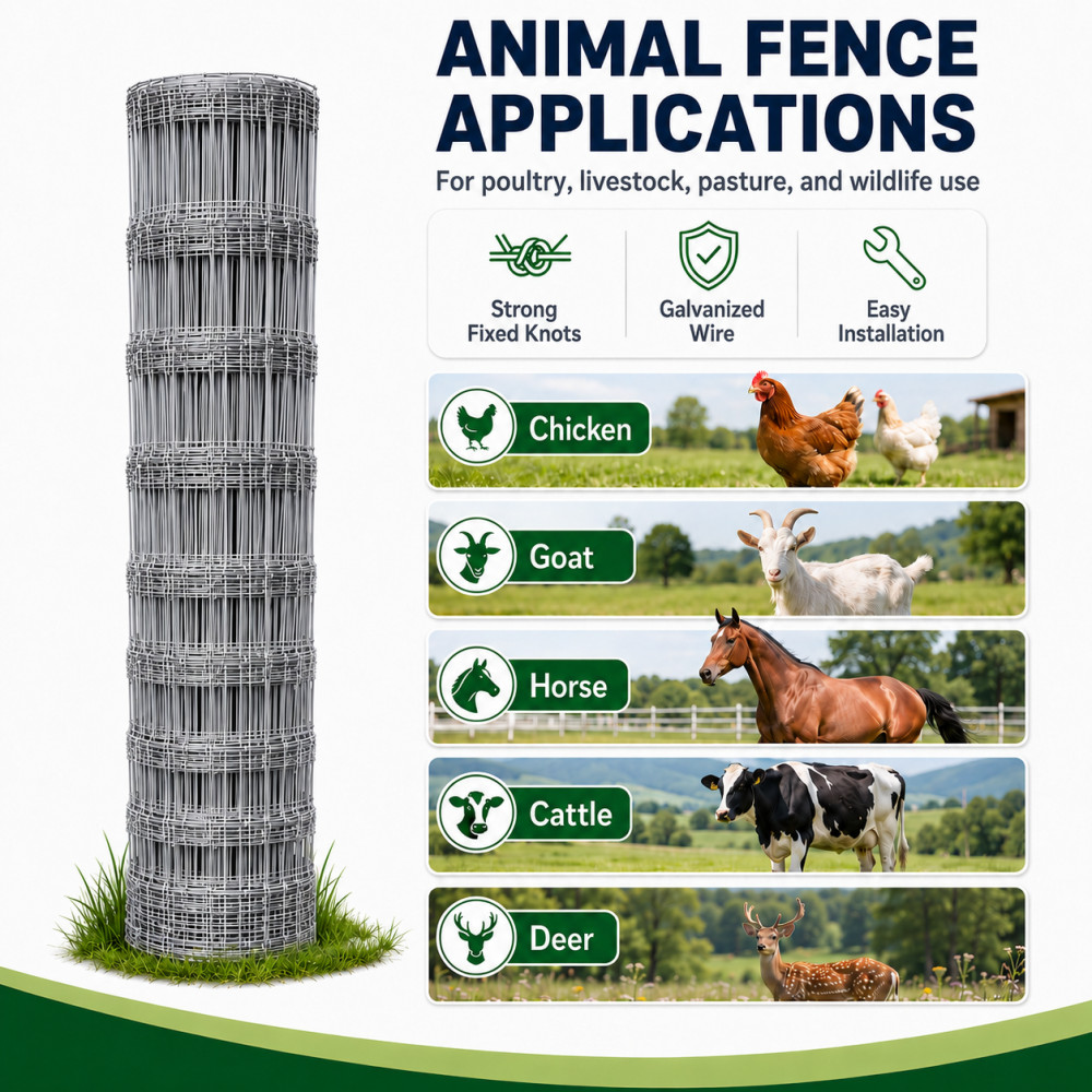 Livestock Fence,4.9*328FT Galvanised Iron Wire Farm Fence Deer Goat Cattle Fence