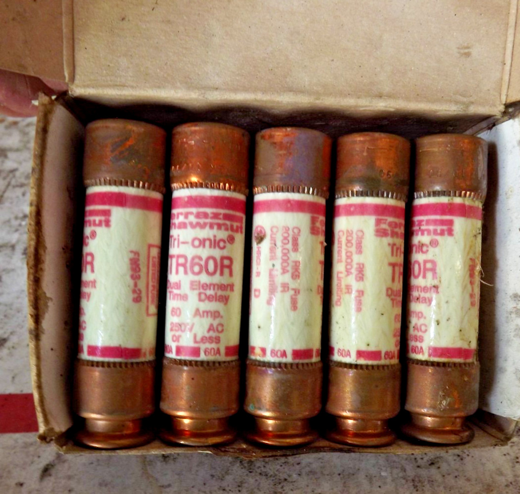 box of ten (10) Mersen Tri-Onic Class RK5 Fuses TR60R Time Delay 60A 250V AC