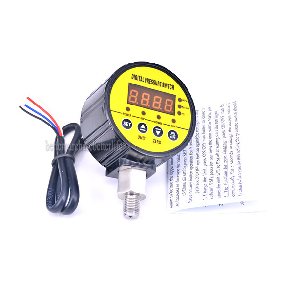Digital Pressure Switch, 0 to -0.1Mpa Air Negative Vacuum, 240VAC G1/4 0.5%FS