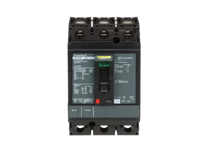 Square D HGL36060 Circuit Breaker – 60A, 3 pole, 600VAC, 18kA – Made in Mexico