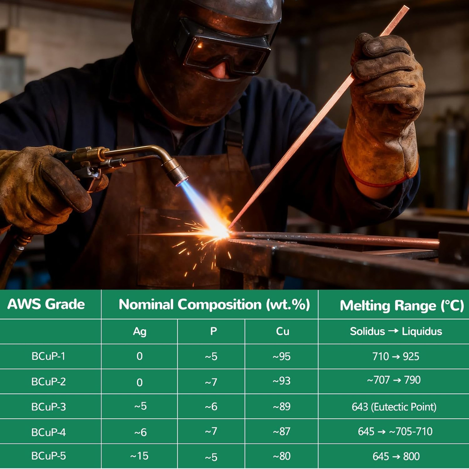 Copper Brazing Rods 15 Silver AWS BCuP-5 0.050×1/8×10 Inches HVAC Refrigeration
