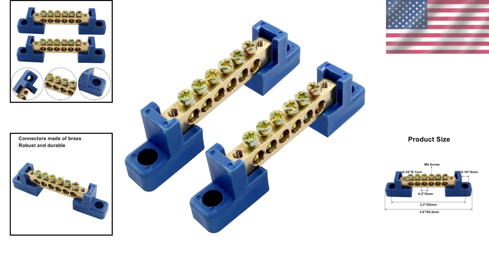 Compact 8 Position Blue Brass Screw Terminal Bus Bar for Automotive & Marine Use