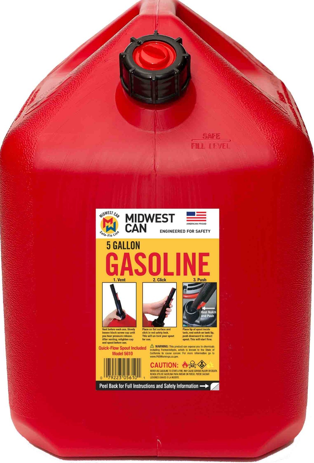 Midwest Can 5 Gallon Auto Shut off Gasoline Can, 5610-4, Red in Color