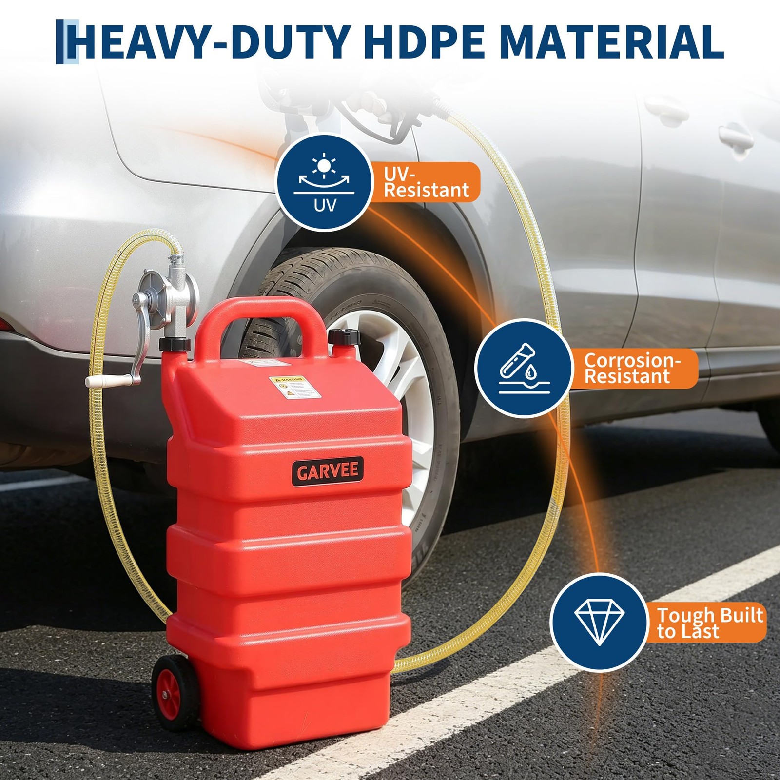 16 Gallon 60L Fuel Caddy Portable Gas Storage Tank with Manual Pump & Hose, Red
