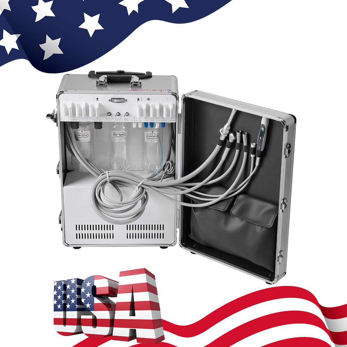 Portable Dental Delivery Unit Air Compressor Strong Suction/Handpiece Kit 4 Hole