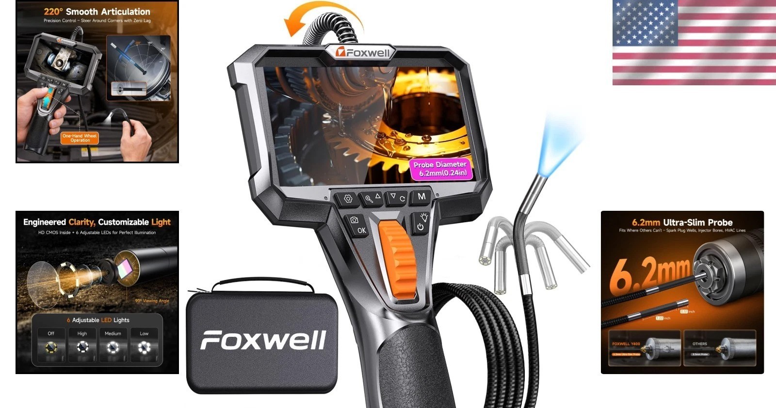 Versatile Y400 Borescope: 220° Articulation, Ultra-Slim Probe & 5-7 Hour Battery