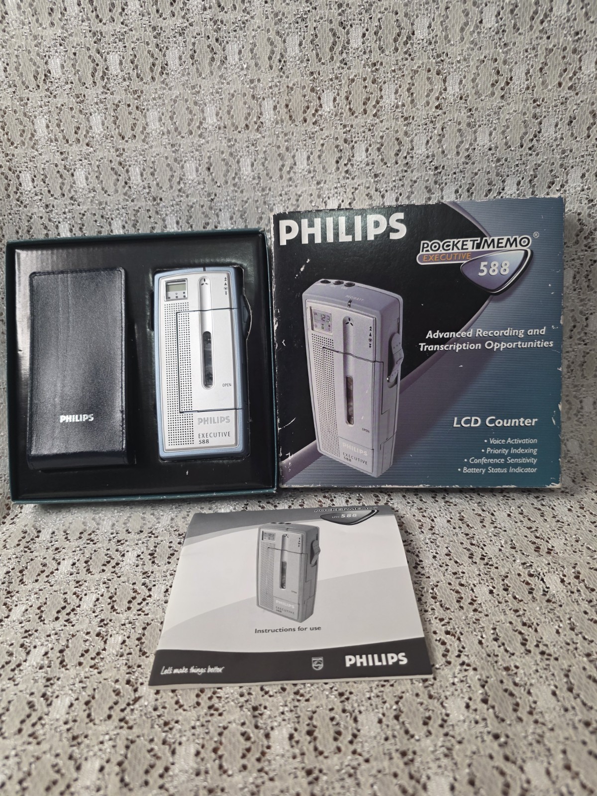 Vintage Phillips Pocket Memo #588 Dictation Recorder Mini Cassette WORKS!