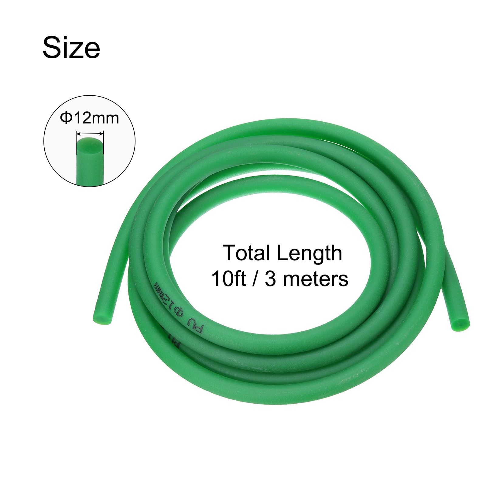 Polyurethane Round Belts 12mm Dia, 3 Meters (10ft) Length (Rough Surface, Green)