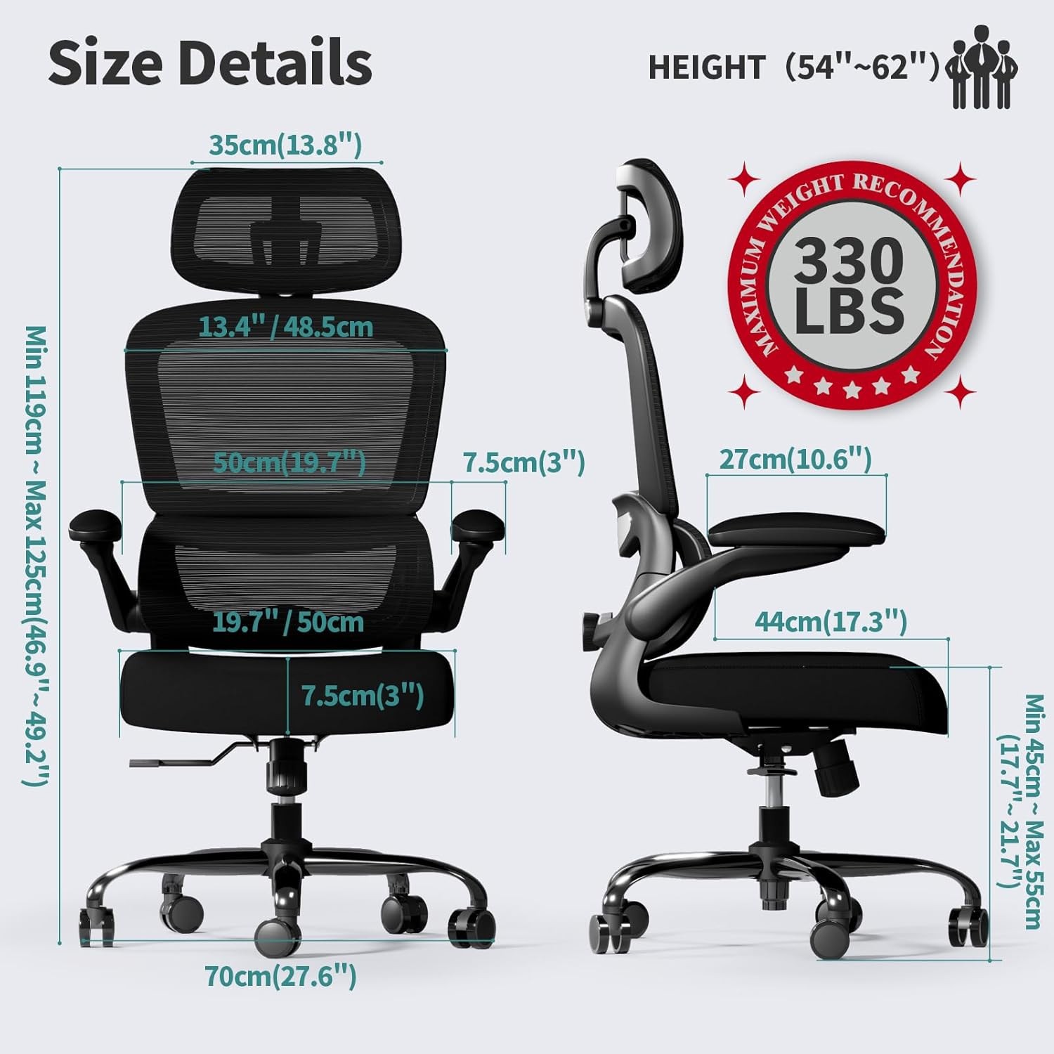 TRALT Ergonomic Mesh Office Chair – 330LBS, Adjustable Lumbar, Lifetime Warranty