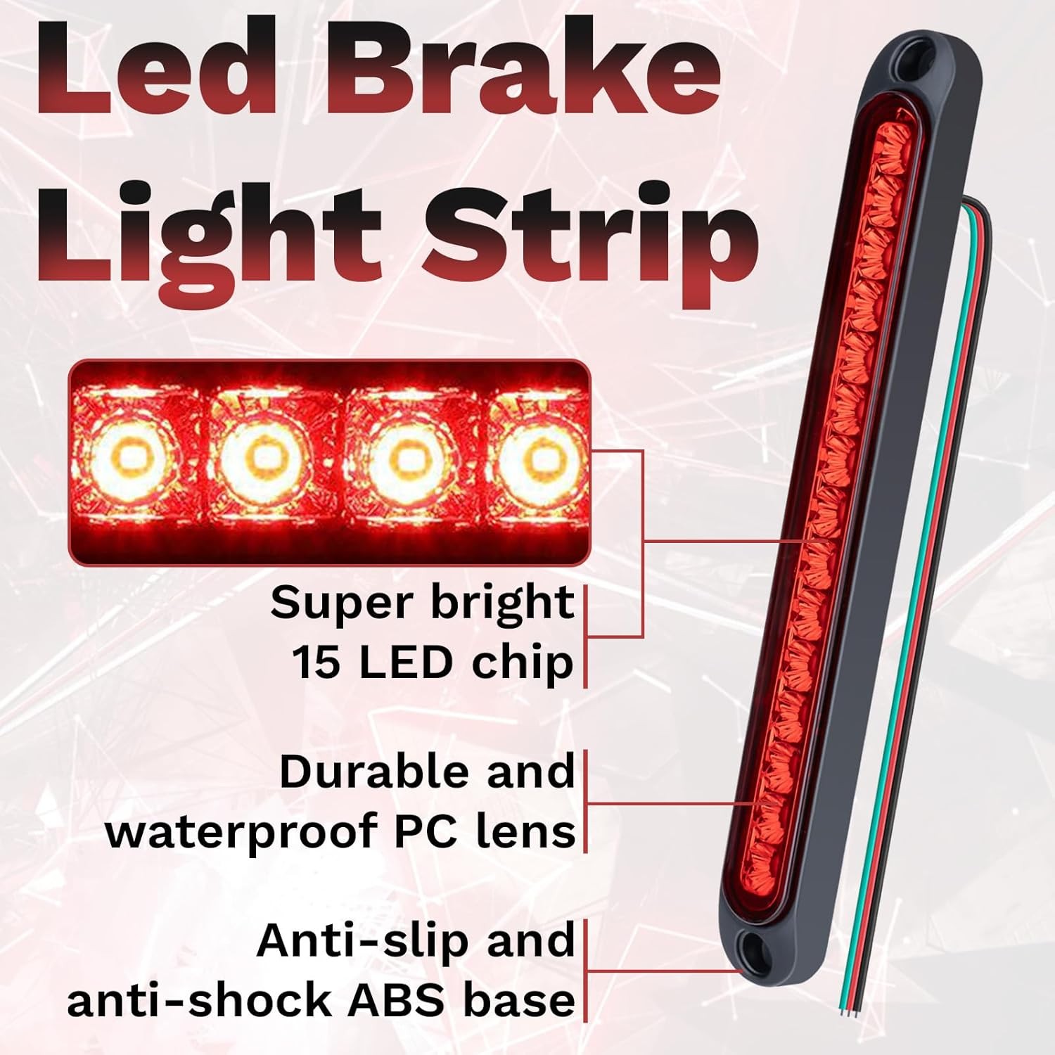 2 PCS Led Trailer Tail Light Bar, 10 Inch 15 Red Led Brake Color: Red – 2 PCS