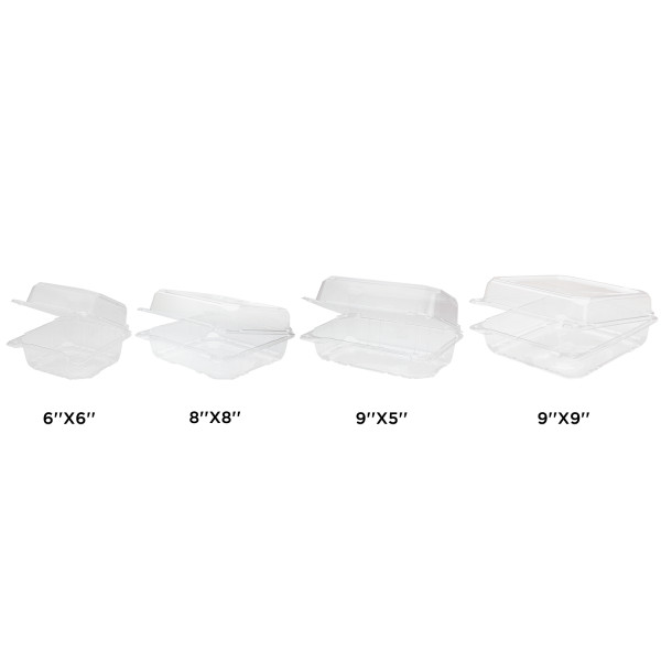 Karat 6”x6” PET Plastic Hinged Containers – 500 pcs, FP-HC66PET-1C