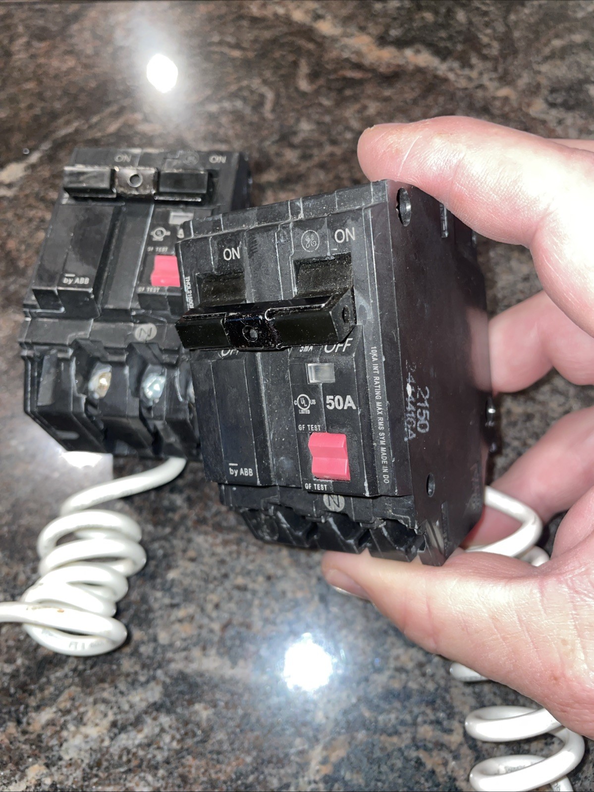 2x Untested GE GFCI ABB 50A THQL2150GFT2 Double Pole Circuit Breaker 120/240V