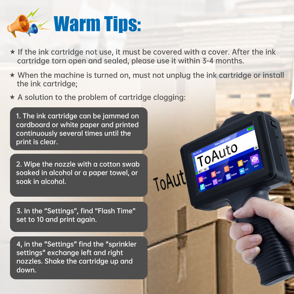 ToAuto Handheld Inkjet Printer Date QR Code Barcode Printing Logo Label 42ml Ink
