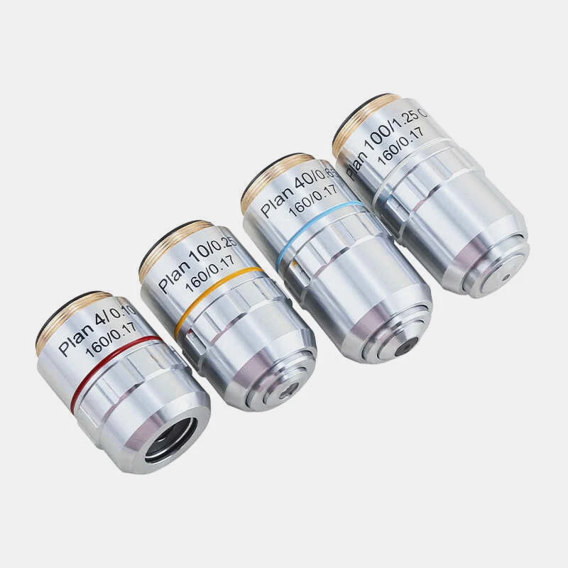 Plan Achromatic Objective Lens 4X 10X 40X 100X Pure Copper Material RMS Thread