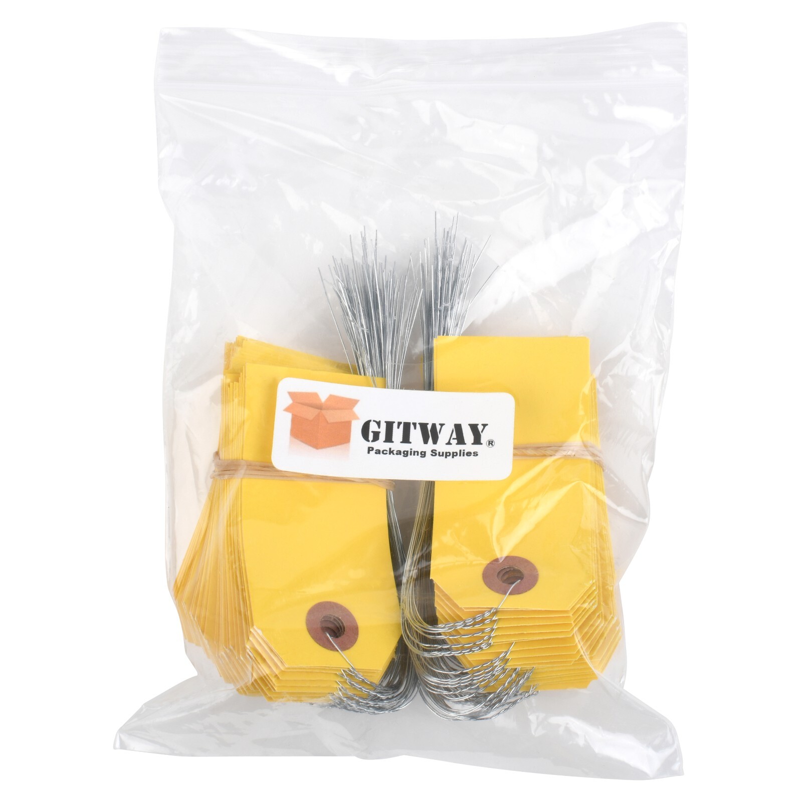 100 Yellow Tags with Wire 3 1/4″ x 1 5/8″ Size 2 Inventory Shipping Hang Tag