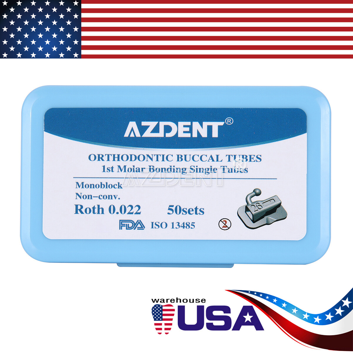 AZDENT Tubos bucales de ortodoncia dental 1er molar Bondable Roth 022 monobloque