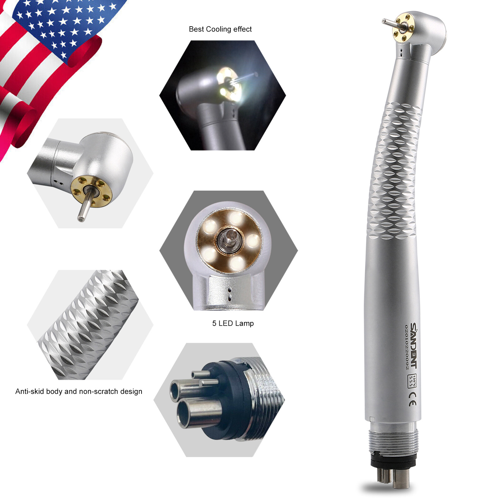Dental High Speed LED E-generator Handpiece 1/5Lights Push Button 2Hole/4Hole ty